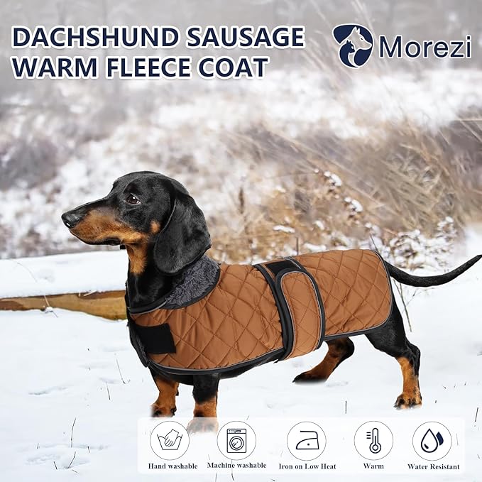 Dachshund Coat Dog Coats for Dachshunds Dachshund Winter Jacket with Padded Fleece Outdoor Dog Clothes with Adjustable Bands - Brown - S