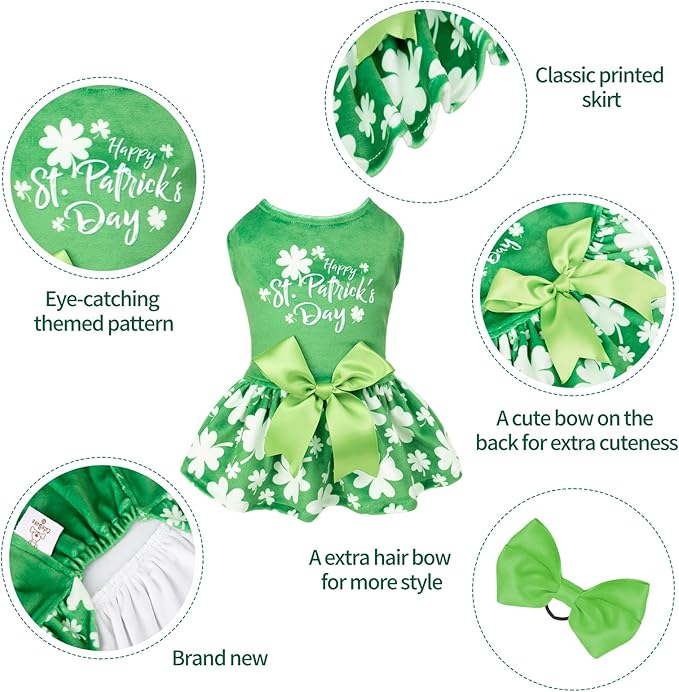 CuteBone St.Patrick's Day Dog Green Dress Velvet for Small Dogs Girl Puppy Dresses Clover Dog Clothes CVA14XXS-D