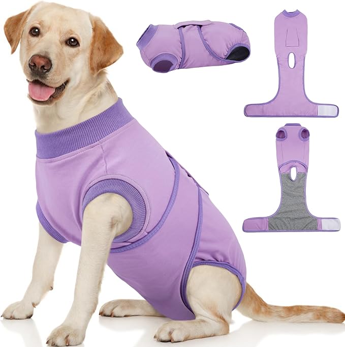 Kuoser Dog Surgery Suit Female Spay, Puppy Recovery Suit Male Neuter, Doggie Clothes Onesie for Surgery Anti Licking Abdominal Wounds Pet Surgical Recovery Bodysuit Shirt, Substitute E-Collar & Cone
