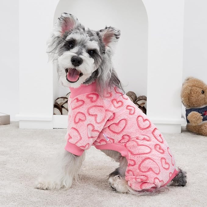 XPUDAC Dog Pajamas Heart Fleece Dog Sweater Winter Puppy Clothes for Small Medium Dogs Girl Pet Holiday Clothes Doggie Outfits for Christmas, 2XL