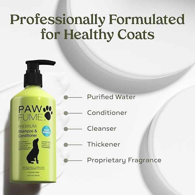 PAWFUME Dog Shampoo and Conditioner, Blue Ribbon, 2-Pack – Nourish & Detangle for a Silky Soft Coat – Probiotic, Deep-Cleaning, pH-Balanced Formula – Puppy Shampoo and Conditioner for All Breeds