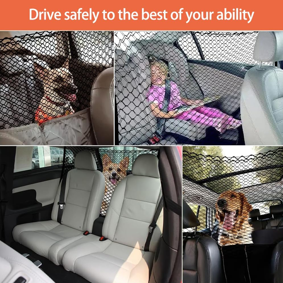 Dog Barrier for Car for Smart Forfour Fortwo, Adjustable Reinforced Mesh Pet Net Barrier for Back Seat & Cargo Area Keeps Dogs Safe While Driving