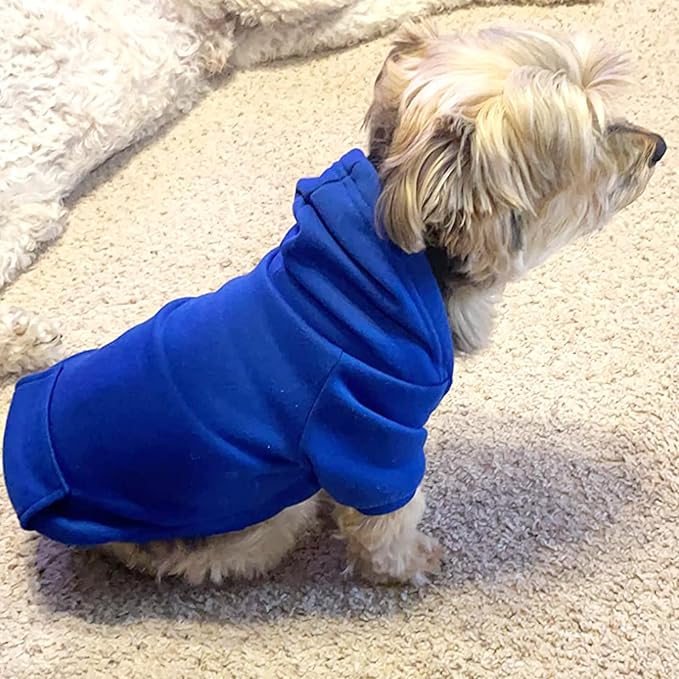 Jecikelon Winter Dog Hoodie Sweatshirts with Pockets Warm Dog Clothes for Small Dogs Chihuahua Coat Clothing Puppy Cat Custume (Dark Blue, XX-Small)
