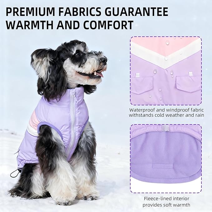 Dog Winter Jacket for Small Dogs Waterproof with Harness Hole,Windproof Puppy Fleece Vest Warm for 8 to 13lbs