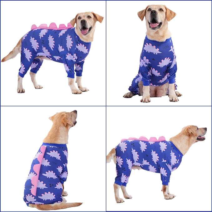 LovinPet Large Dog Pajamas, Four-Leg Stretch Onesie Bodysuit, Lightweight UV-Shielding Pajamas, Anti-Lick Calming Recovery Suit for Surgery, Pull-On for Medium and Large Breeds,Black Pink,XL