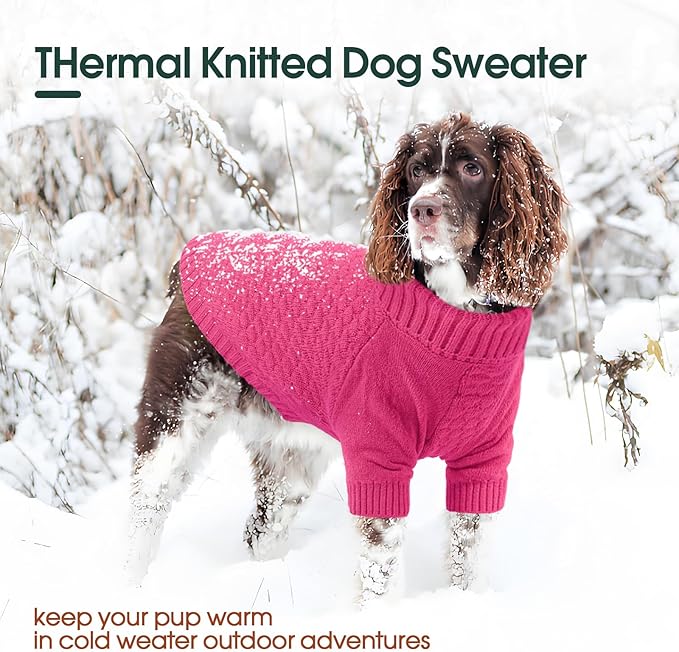 Kuoser Large Dog Sweater, Thick Warm Dog Sweaters for Large Dogs Male Female, Winter Fall Pet Kint Sweater Solid, Half Sleeve Turtleneck Sweaters Puppy Clothes Christmas Holiday, Rose L