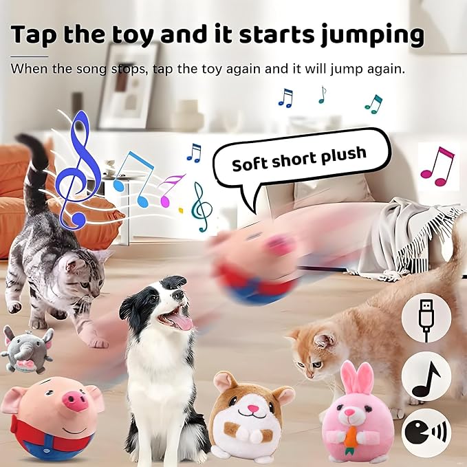 Interactive Dog Toys, 2026 New Active Moving Pet Plush Toy, Rechargeable Squeaky Dog Ball Toy with Talking Sound, Washable Cartoon Bunny Plush Toy for Dogs Puppies (Pink Bunny)