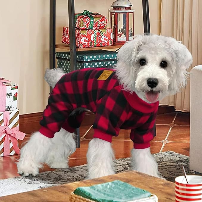 XPUDAC Dog Christmas Pajamas Plaid Dog Clothes for Small Medium Dogs Girl Boy Fleece Pet Sweater for Winter Christmas(XX-Large)