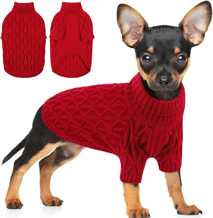 Small Dog Sweater, Dog Sweaters for Small Dogs Girl, Doggy Thermal Knitted Winter Sweater Pet Clothes Doggie Turtleneck Sweatshirts Puppy Outfits, Red S
