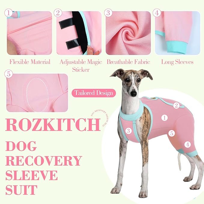 ROZKITCH Dog Surgery Leg Sleeve Rear Legs, Male Female Pet Prevent Licking Wound Elbow Knee Protector, Dog Recovery Suit Cone Collar Alternative Pants Shirt for Wound Heal Wrap Pink S