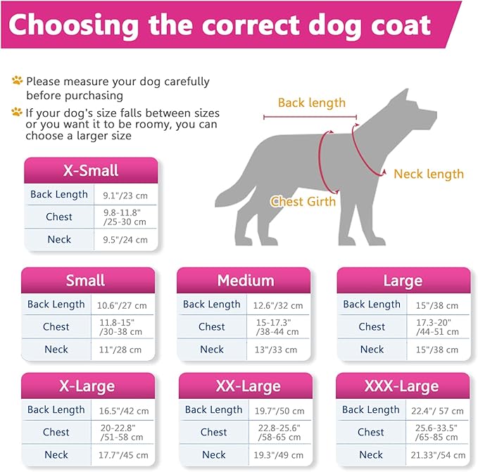 Windproof Waterproof Dog Coat - Fleece & Cotton Lined Warm Dog Jacket, Cold Weather Pet Apparel Clothes Vest - Sizes S to 3XL (Pink)