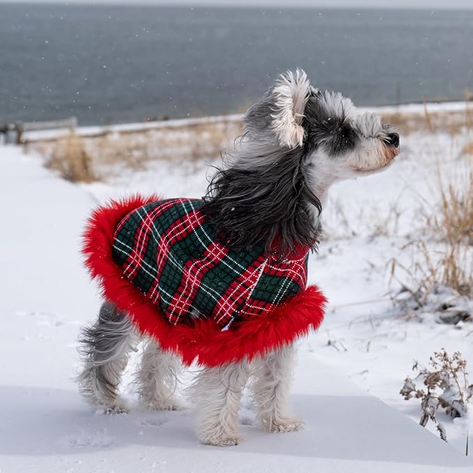 Dog Sweater Cloak, Pearl Cotton Bouclé Yarn Puppy Sweater, Cold Weather Coat Knitwear for Small Dogs, Classic Turtleneck Thick Dog Clothes with Thick Fluff DS-DP01M