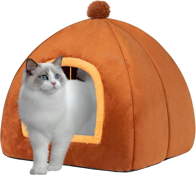 RUONARIER Cat Bed Cave for Indoor Cats,Cat House Tent Bed with Removable Washable Cushioned Pillow, 2-in-2 Kitten Beds for Indoor Kittens,Pet Bed