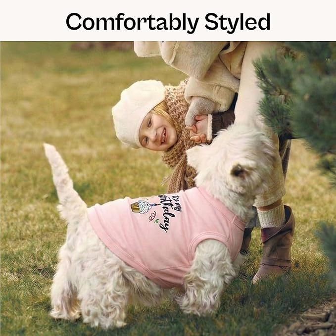 Parisian Pet Dog T-Shirt with Embroidered 'Its My Birthday' - Dog Birthday Girl Shirt - Sleeveless, Lightweight Pet Vest - Pink Washable Vest for Large Dogs 3XL