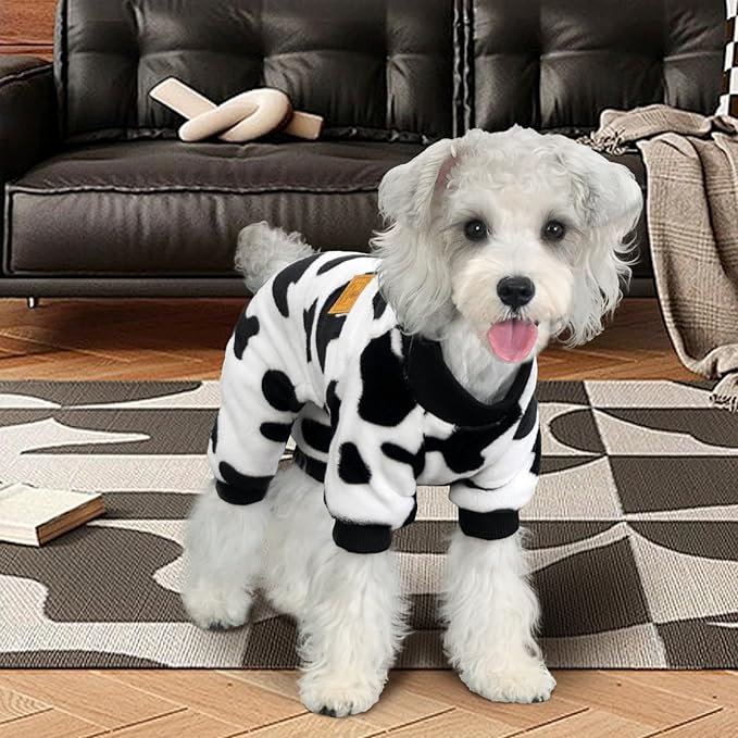 XPUDAC Cow Dog Sweater, Doggie Winter Clothes for Small Medium Dogs Girl Boy Fleece Dog Pajamas for Winter Christmas, X-Small