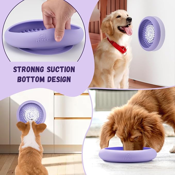 Dog Lick Bowl, Bestalk Anxiety Relief Slow Feeder Dog Lick Mat Treat Dispenser, Non-Slip Dogs Licking Bowl Enrichment Toys, BPA Free Silicone, Dishwasher Safe