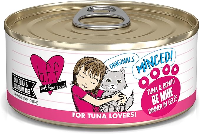 Weruva BFF Minced Natural Wet Cat Food, Tuna and Bonito Be Mine in Gelee, 5.5oz Can, Pack of 24