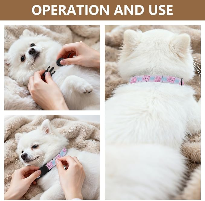 2 Pack Pet Collar Cherry Blossom Trees Blue Dog Collar with Bell, Adjustable 10.6 to 17.1 Inches