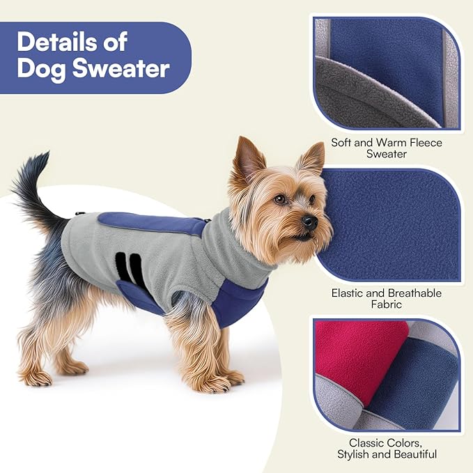 Queenmore Dog Sweaters for Medium Dogs Girl or Boy Soft Fleece Dog Sweater Pullover Vest Sweatshirt Dachshund Sweater Winter Jackets for Dogs Cats Yorkie Chihuahua Bulldog, Blue M
