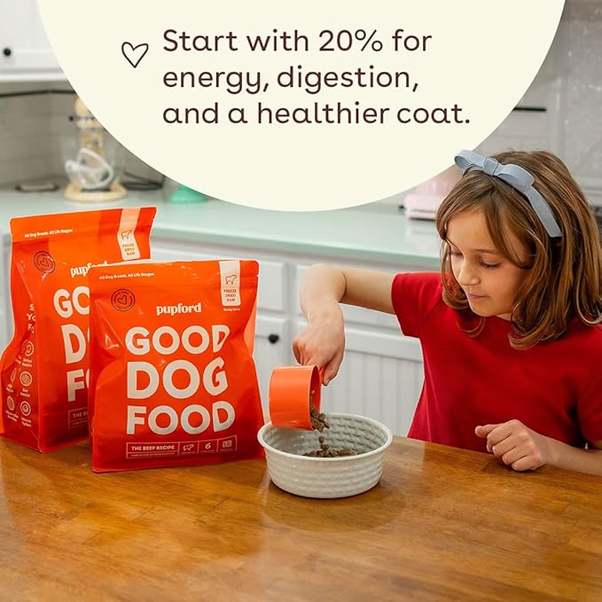 Pupford Good Dog Food, Freeze Dried Dog Food, Mix-in, Topper, or Full Meal, High Protein, No Fillers (Beef Recipe, 6 oz)