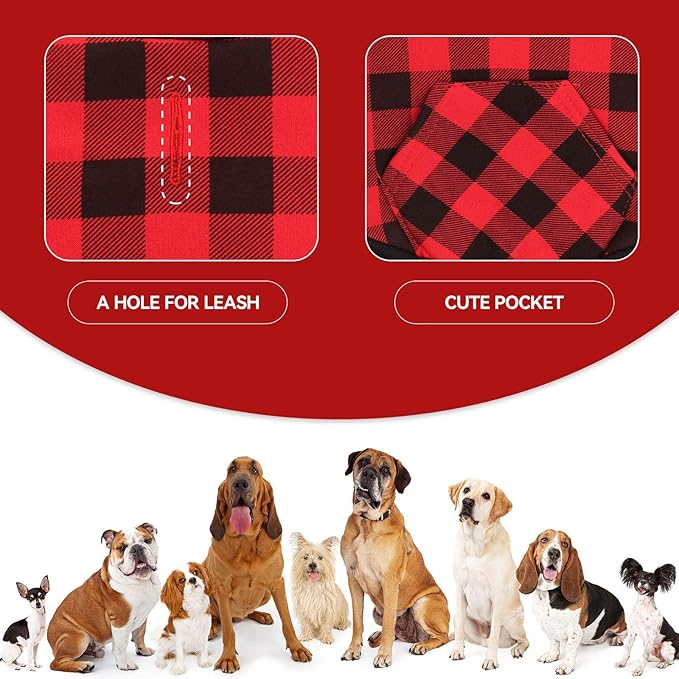 Dog Hoodie Sweater Red Buffalo Plaid Pet Clothes Warm and Soft Breathable Cozy Large Pet Sweater Dog Hoodies for Large Dogs with Pocket(L)