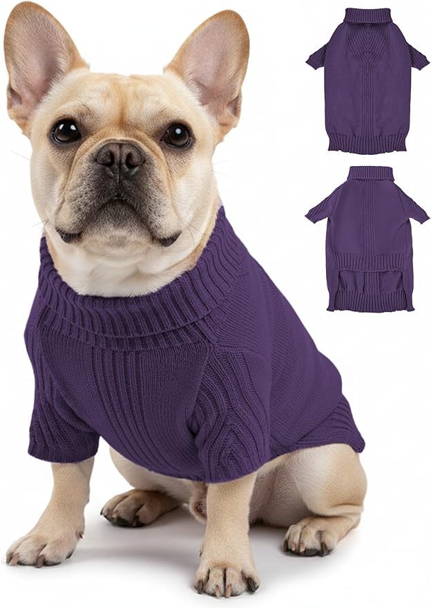Dog Sweaters for Small Medium Large Dog, Classic Turtleneck Pet Clothes Warm Thermal Doggy Winter Coat, Thick Double Knitting Collar Pullover Cold Weather Puppy Jacket for Indoor & Outdoor Wear