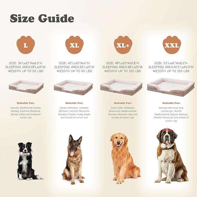 PetFun XL Orthopedic Dog Beds Large Sized Dog - Washable Large Dog Cat Bed Waterproof, Comfort Dogs Couch Sofa with Washable Removable Cover, Pet Bed with Nonskid Bottom, Beige, 42"