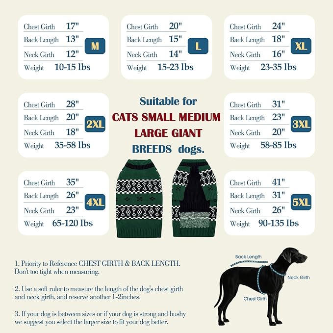 ROZKITCH Dog Sweaters for Medium Dogs Boy Girl, Warm Fall Dog Sweater for Indoor Outdoor, Thick Knit Fair Isle Sweatshirt for Xmas Thanksgiving Holiday Daily Boston Terrier French Bulldog Green L