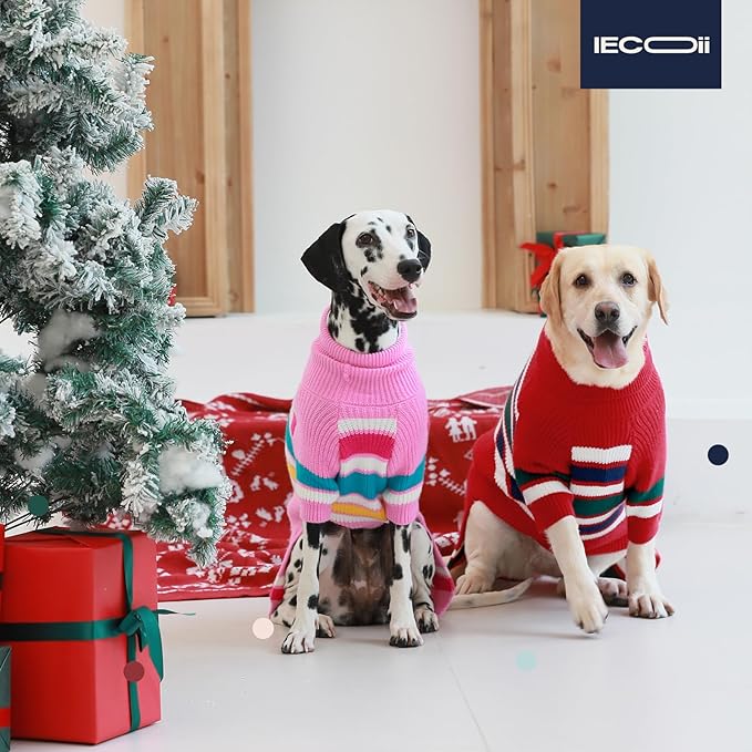 IECOii Dog Sweater,Medium Dog Sweater,Dog Sweaters for Medium Dogs Girl Boy,Turtleneck Sweaters for Medium Size Dog,Warm Knit Dog Christmas Sweater for Pug,Dachshund Sweaters,Pink Dog Sweater,M