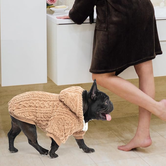 KOOLTAIL Fleece Dog Sweater Hoodie for Small Medium Large Dogs - Super Soft Fall Dog Clothes Sweatshirt with Leash Hole, Warm Winter Cold Weather Pet Coat for Puppy Cats Girl/Boy Male/Female Beige S