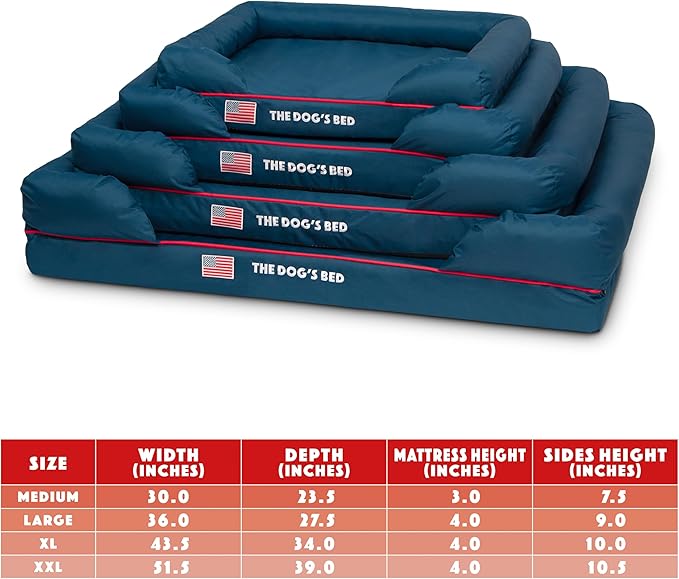 The Dog's Bed Replacement Outer Cover ONLY (Outer Cover ONLY - NO Bed, NO Waterproof Inner) for The Dog's Bed, Washable Oxford Fabric, XXL (Blue with Red Piping USA Embroidery Flag)
