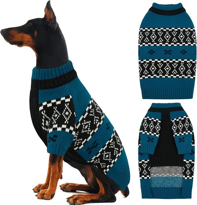 IECOii XXXL Dog Sweater for Extra Large Dogs Boy, Big Boy Dog Winter Sweaters with Mid Neck, Doberman Sweater for Dogs Large Breed, Easy On Pullover Knitwear for Cold Weather, Turquoise, 3XL