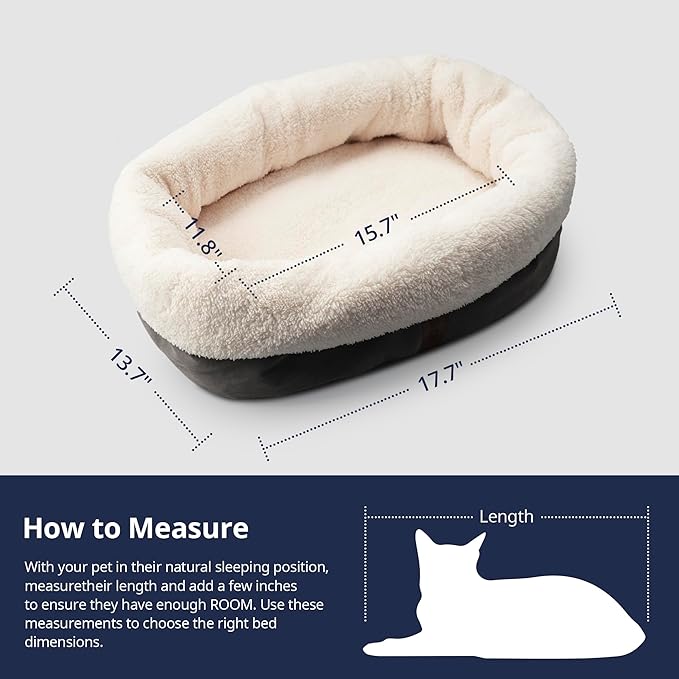 Petace Self Warming Cat Bed, 17.7" x 13.7" Anti-Slip Soft Round Thermal Pet Cushion Bed for Kittens, Cats, Puppies and Small Dogs, Gray