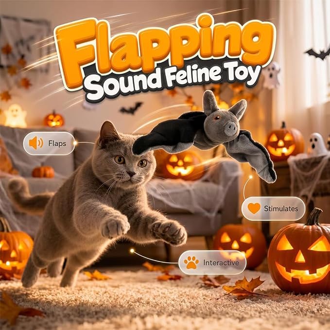 Flying Bat Dog Toy, Flapping Wings Interactive Chirping Pet Teaser, Remote Control Rechargeable Halloween Bat Toy with Catnip Filling, Electric Simulation Flying Motion Toy for Cats Dogs，2pcs