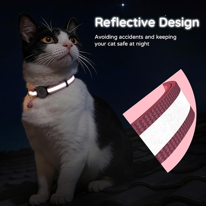 Breakaway Cat Collar QR Code, Reflective Bell, Adjustable Kitten Pink