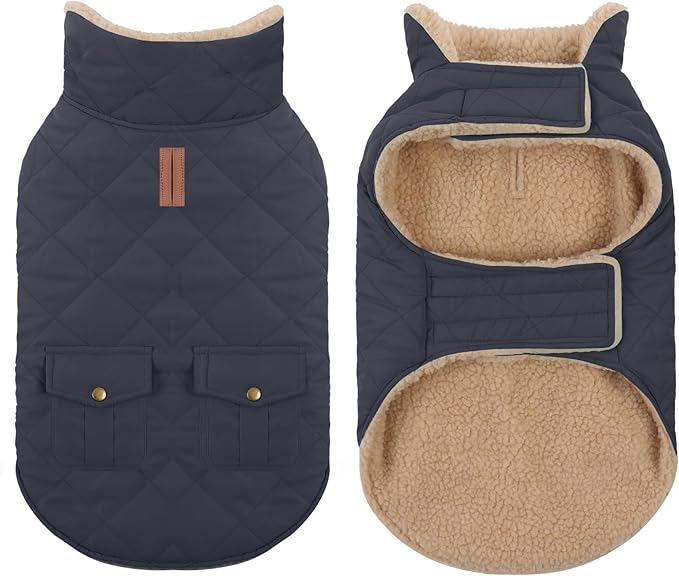 Dog Winter Coat for Small Dogs, Puppy Solid Jacket, Pet Warm Coat for Cold Weather, Windproof Pets Thickened Outfits Garments Indoor Outdoor, NavyBlue XS
