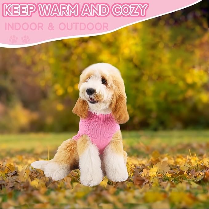 TONY HOBY Small Dog Sweaters Knitted Warm Dog Sweatshirt, Doggy Winter Coat Puppy Cold Weather Pullover Classic Knitwear Doggie Sweater, Thick Warm Winter Pet Clothes (L, Pink)
