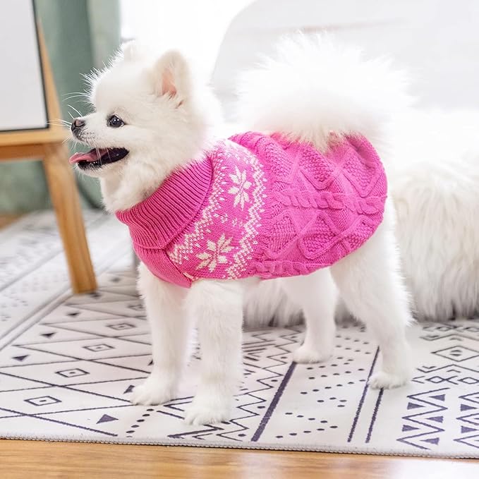 Warm Winter Dog Sweater - Cold Weather Pet Clothes for Small Medium Large Dogs Indoor Outdoor, Soft Classic Knit Puppy Apparel, Pink, XS