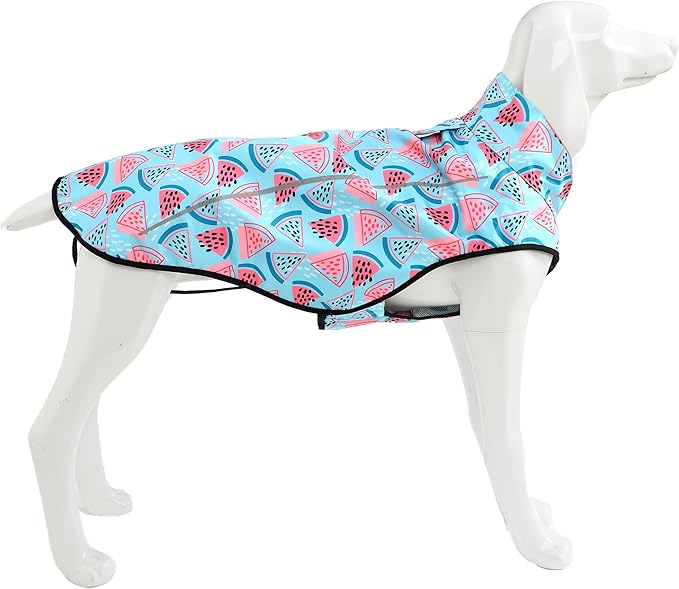 Mile High Life Dog Raincoat, Adjustable Waterproof Reflective Rain Jacket for Small Medium Large Dogs, Lightweight Breathable Pet Rain Coat with Leash Hole(Light Blue Watermelon,L Chest 32-40")