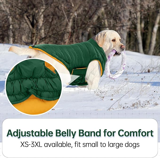Lelepet Reversible Dog Coat Waterproof Dog Jacket Windproof Puffer Vest for Winter Warm Lightweight Coats for Large Dogs Adjustbale Hook & Loop Pet Apparel with Leash Hole, Golden Retriever, 3XL