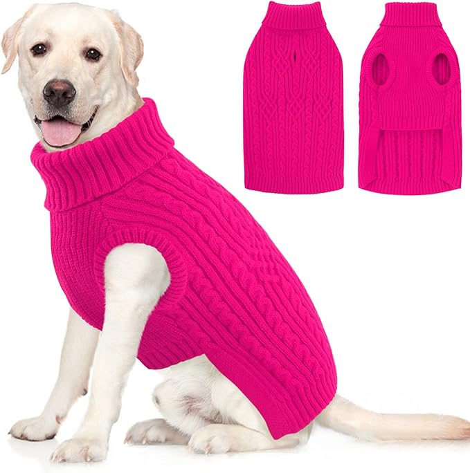 AOFITEE Large Dog Sweater, Turtleneck XXL Dog Sweater for Fall Winter, Stretchy Knitwear Christmas Dogs Sweaters, Knitted Pullover with Harness Hole for Pitbull, Golden Retriever, Labrador 2XL