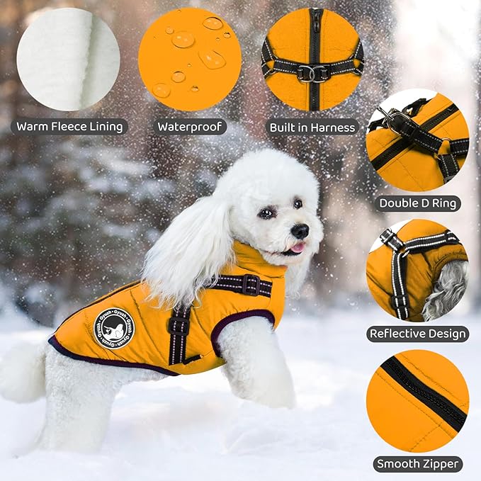 Gyuzh Dog Coat with Harness Puppy Coats Small Dog Harness Jacket Winter Waterproof Jackets for Smal Medium Large Dogs