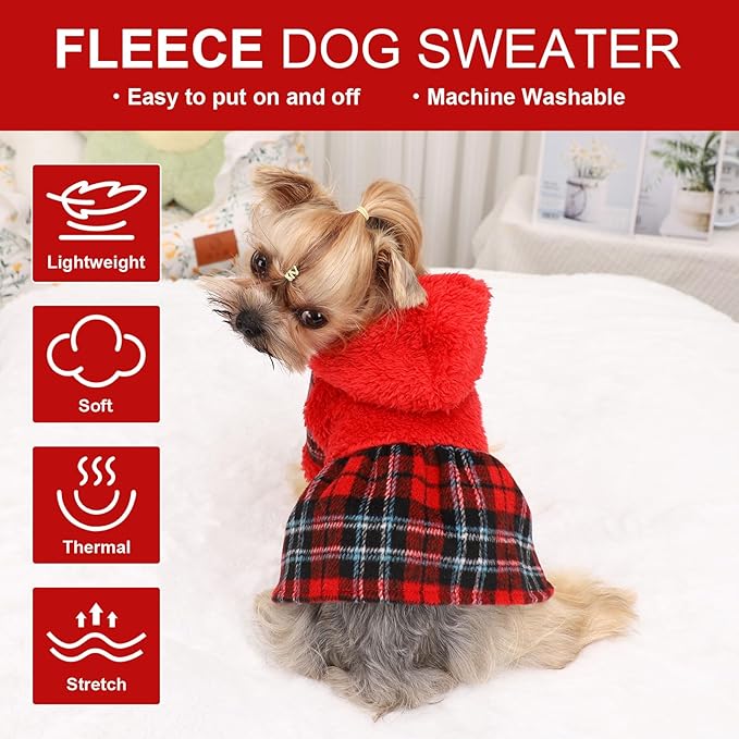 Dog Hoodie Dog Sweater Puppy Clothes for Small Dogs Boy Girl Pet Hoodies for Dogs Cold Weather Doggie Coats Fall Doggy Sweatshirt for Chihuahua Yorkie Cat Sweater Costumes, Red, XS