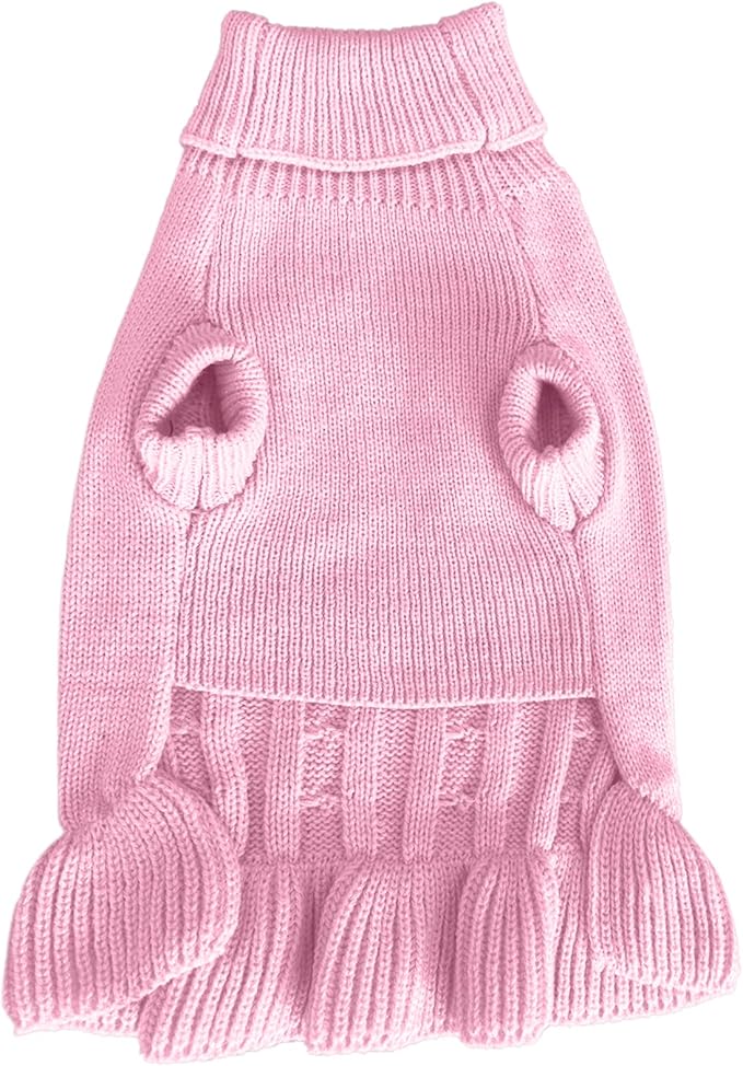 CHBORCHICEN Small Dog Sweaters Knitted Pet Cat Warm Dog Sweatshirt Winter Clothes Kitten Puppy Sweater (M, Dress-Pink)