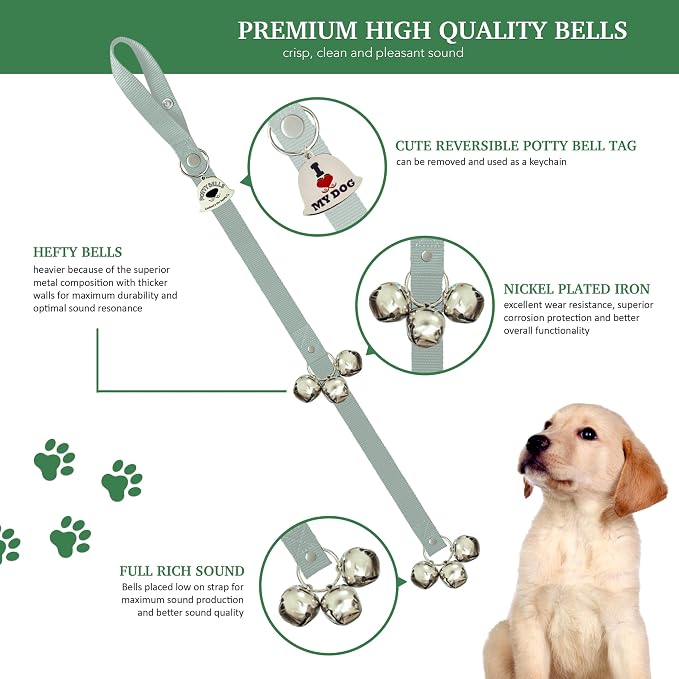 Caldwell's Pet Supply Co. Dog Potty Bells, Dog Door Bell, Bells to Go Outside, Potty Training Bell, Dogs Doorbell, Dogs Potty Doorbell, Ring to Go Pee, All Breed Puppy Training Tool - Gray (Set of 2)