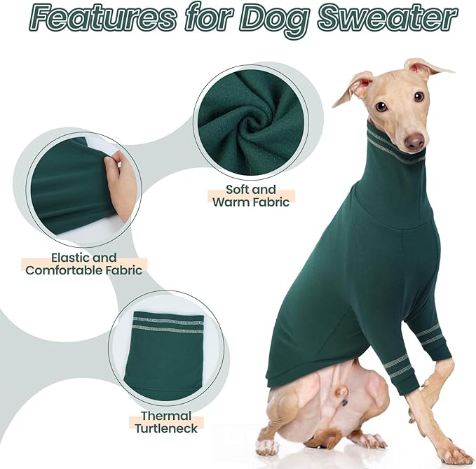 Greyhound Dog Sweater, Italian Greyhound Coat for Medium Dogs, Whippet Pullover Turtleneck Stretchy Knit Sweatshirt, Greyhound Thermal Clothes Pajamas Sighthounds Jumpsuit for Cold Weather M