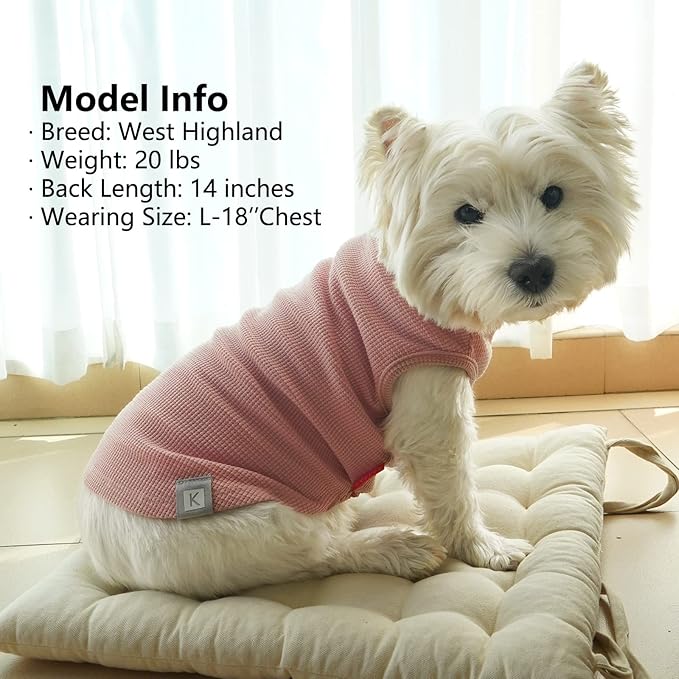 KYEESE 2Pack Dog Shirts Waffle Stretchy Dog T-Shirts Lightweight Tank Top Sleeveless Vest Breathable, XX-Large, Pink+Grey