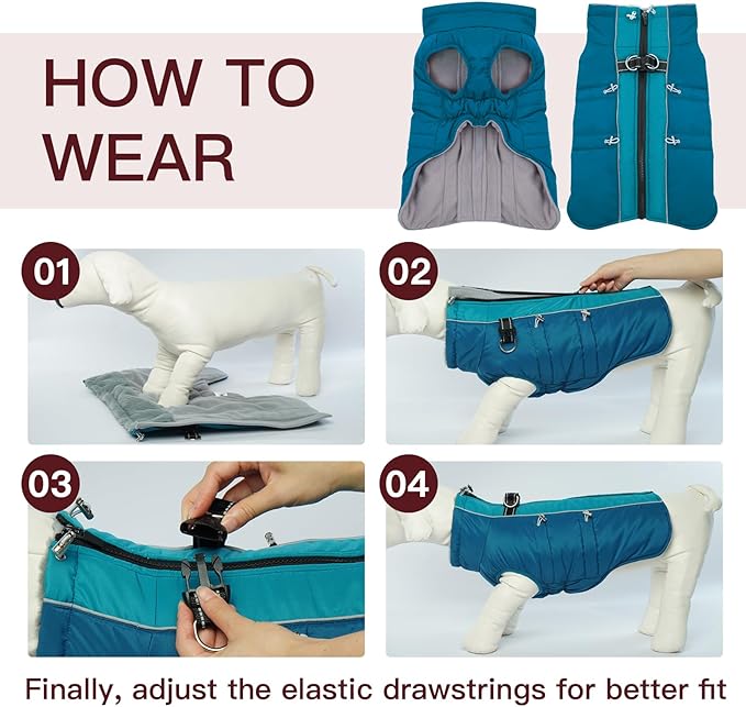 Dog Winter Jacket - XX Large, Warm Zip Up Snowsuit Dog Harness Vest, Reflective, Water-Resistant, Green