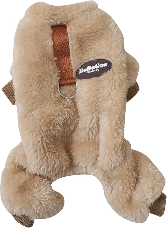 Fleece Small Dog Sweater Jumpsuit with Pull Ring | Stretchy 4-Leg Warm Onesie | Winter Clothes for Dogs and Cats (Khaki, X-Large)