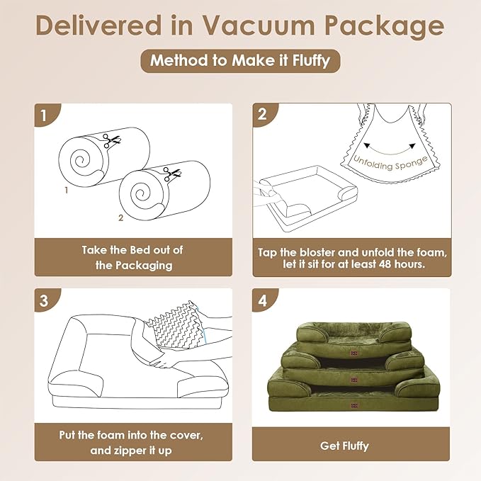 EHEYCIGA Orthopedic Dog Bed for Medium Dogs, Waterproof Memory Foam Medium Pet Beds with Sides, Non-Slip Bottom and Egg-Crate Foam Dog Couch Bed with Washable Removable Cover, Olive Green